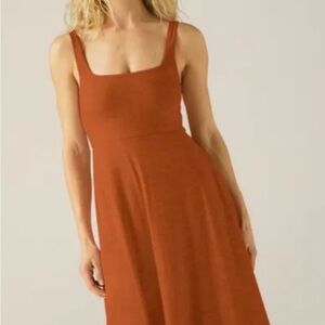 Beyond Yoga Rust Square Neck Midi Dress